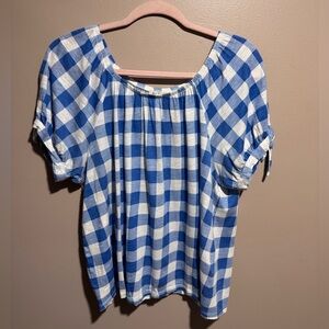 Style & Co. Checkered Blue and White Blouse Large